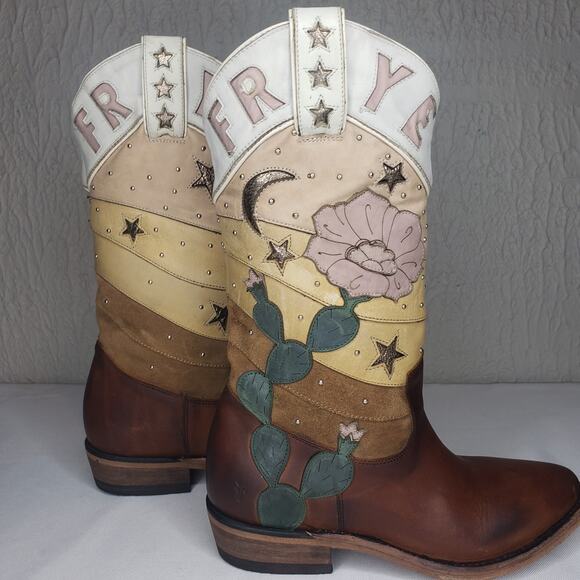 FRYE Billy CACTUS Boots Size 7.5 Multi Color Leather RARE Western Cowgirl - Picture 7 of 16